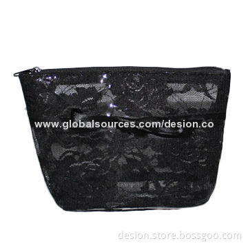 Clear PVC cosmetic bag with lace covered